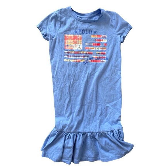 Polo Ralph Lauren Graphic Flag T-Shirt Dress Blue Size 7 - Picture 1 of 3